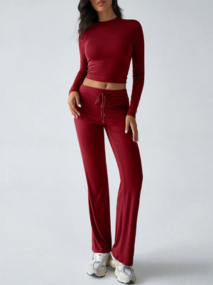 Casual Sporty Slim-fit Long-sleeved Top And Drawstring Trousers Two-piece Set