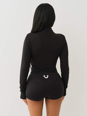 Printed Slim-fit Shorts Long-sleeved Zip-up Top 2-piece Sets