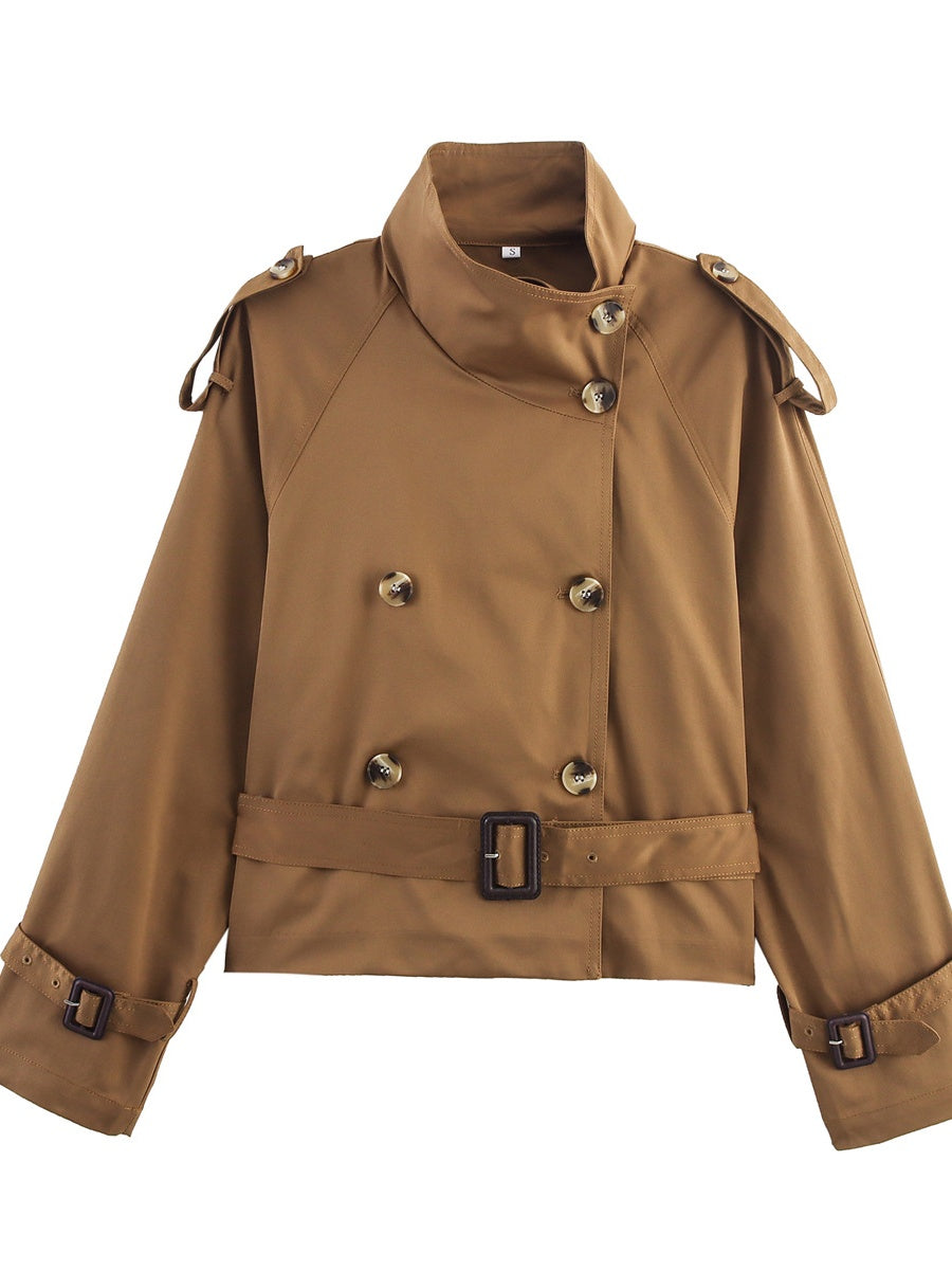 Belt Turtleneck Khaki Slim Fit Short Trench Coats