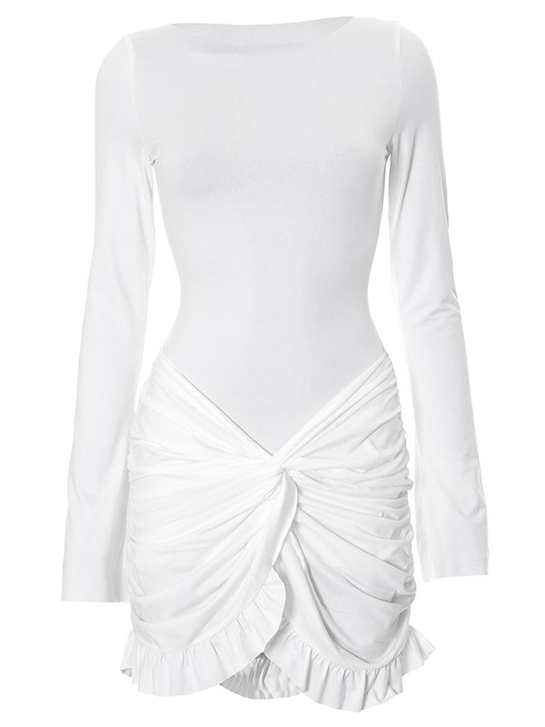 Liber Spring Women's Pleated Solid Color Mini&Short Dresses