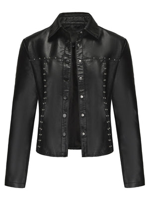Buttons Studs Short Leather Jacket
