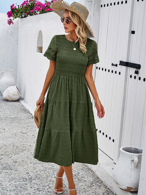 Hollow-out Lace Sleeves, Long Hollow-out Dress