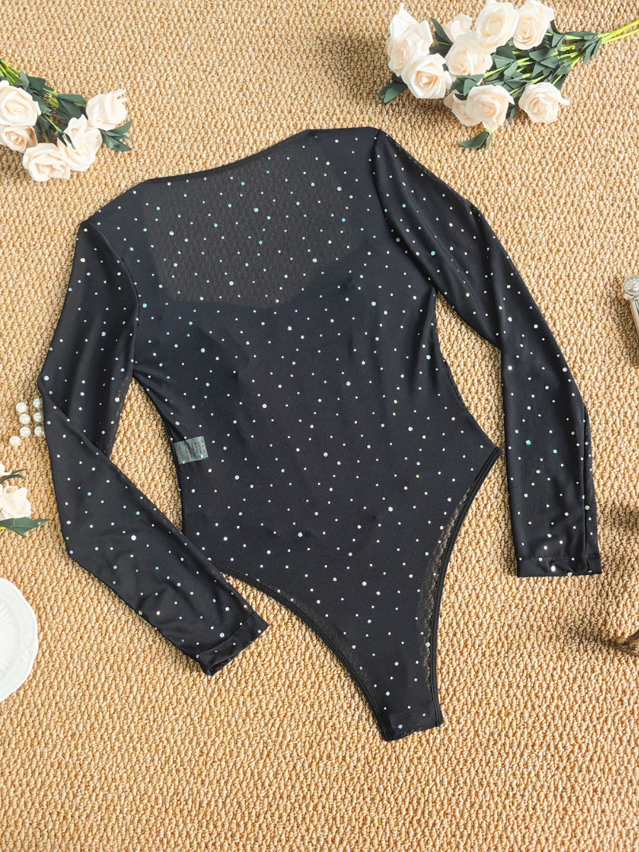 Fine Flash Fish Bones Mesh Perspective Bodysuits