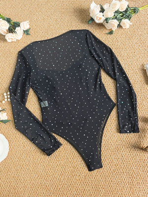 Fine Flash Fish Bones Mesh Perspective Bodysuits