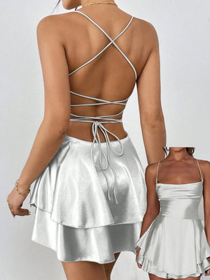 Camisoles, Mini- und kurze Kleider mit Swingkragen, rückenfrei, mit Kordelzug