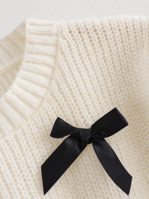 Lace up 3D Bow Short sleeve Knitting Sweaters