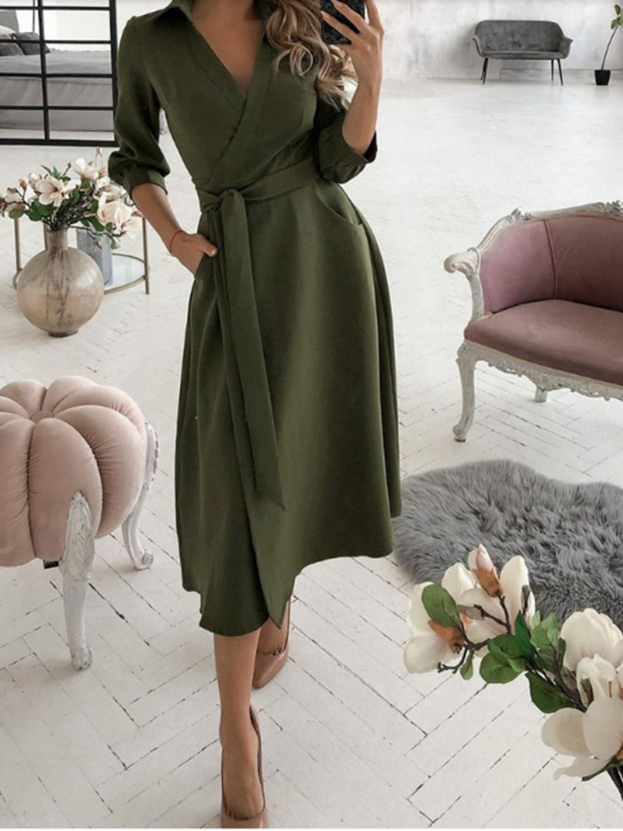 Lace Up Shirts Irregular Printed Maxi Dresses