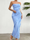 Hip Slim Fit Ruffle Solid Color Strapless Top Maxi Dresses