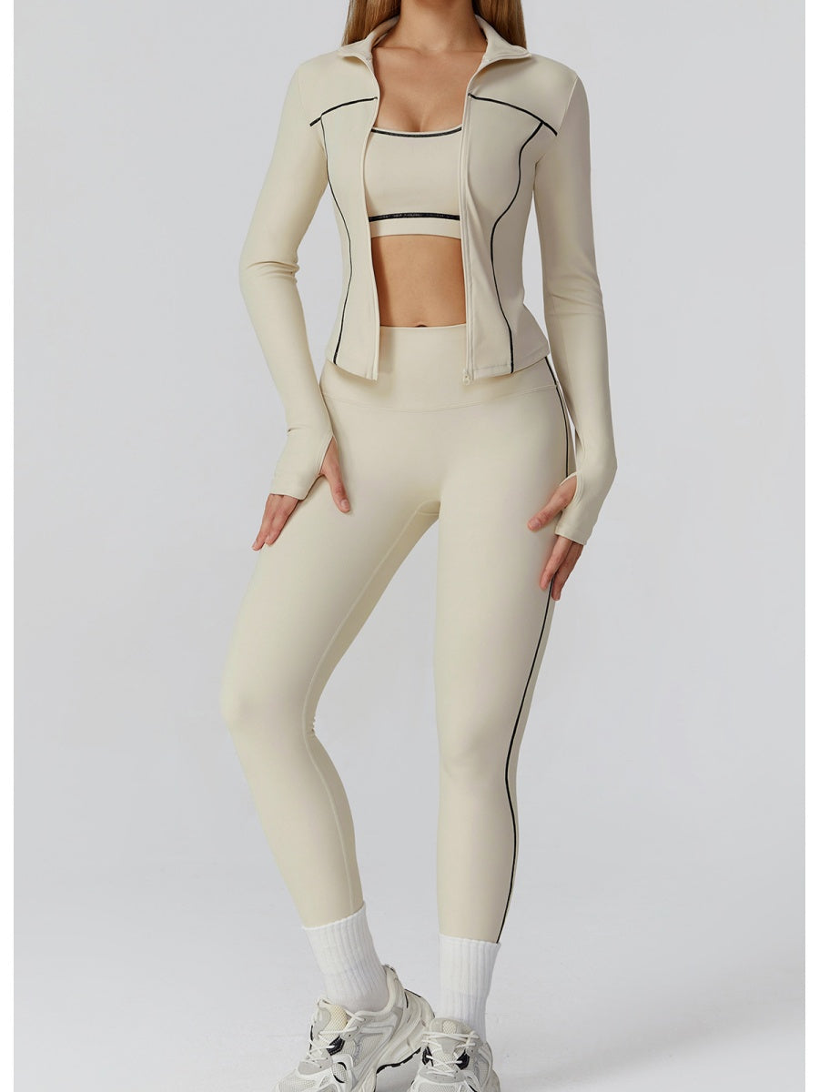 Veste de yoga bicolore en tissu brossé avec fermeture éclair, coupe-vent et ajustée