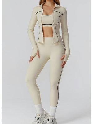 Veste de yoga bicolore en tissu brossé avec fermeture éclair, coupe-vent et ajustée