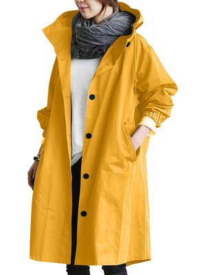 Oversized Hooded Single-Breasted Mid-Length Trench Coat