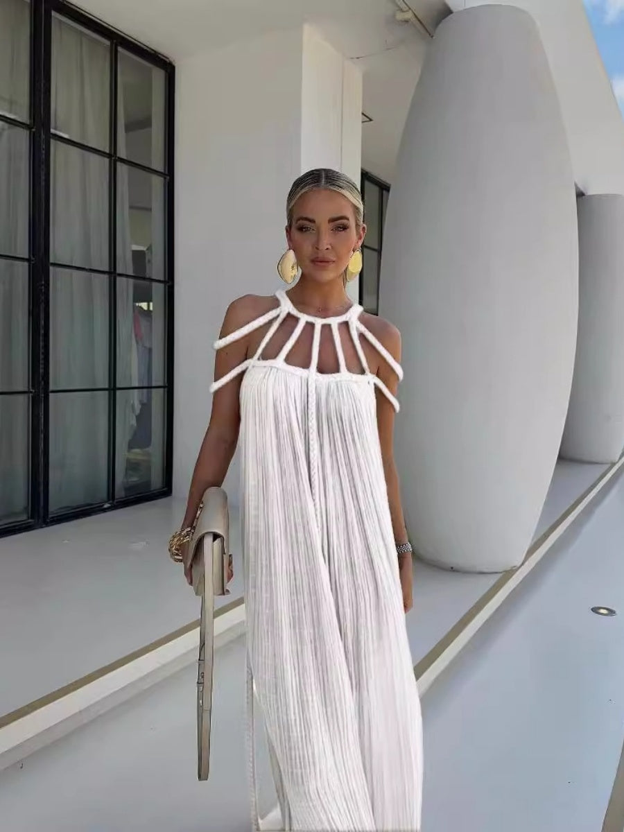 Strappy Off-shoulder Sexy Halter Neck Loose-fitting Vacation Beach Dress