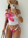 Finalized Floral Print Tie-up Bikini Three-piece Set