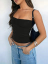Navel-length Solid Color Strapless Top