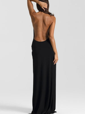 Deep V-neck Backless Gathering Slit Parties Maxi Dresses
