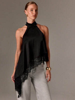 Halter Neck Lace Irregular Hem Spaghetti Strap