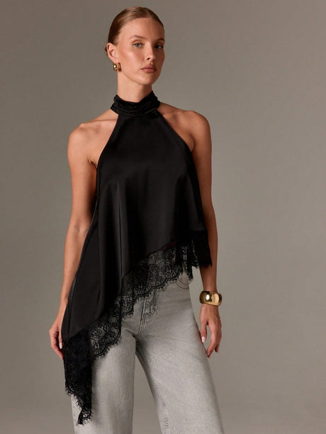 Halter Neck Lace Irregular Hem Spaghetti Strap