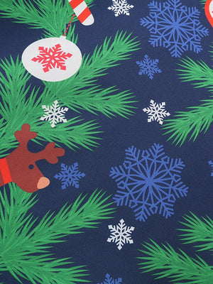 Christmas Crew Neck Splicing Long Sleeve Midi Dresses