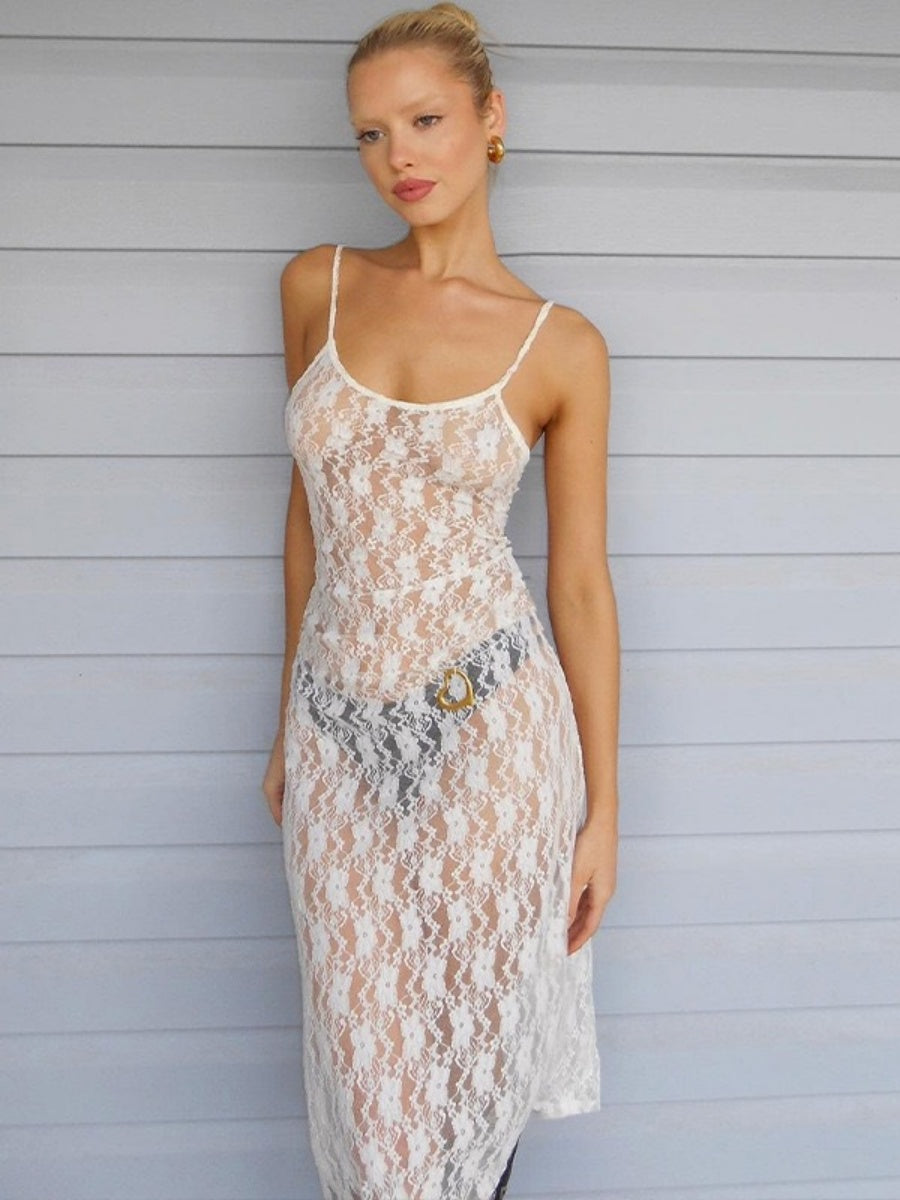 Lace See-through Suspender Long Dress