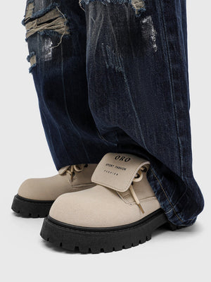 Chaussures de travail tendance à plateforme en daim marron avec inscription