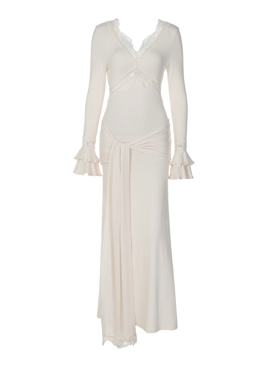 Women's Lace stitching V-neck Maxi Dresses