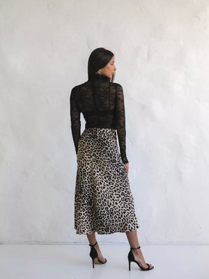 Satin Leopard Print High Waist Elasticity Silky Smooth Skirts