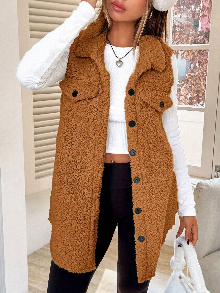 Solid Color Lapel Open Buckle Loose Temperament Commuting Imitation Lambskin Vests