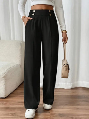 Casual High-waisted  Loose Straight leg Pocket Pants