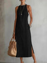 Halter Solid Color Lace Stitching Loose-fit Sundress Maxi Dresses