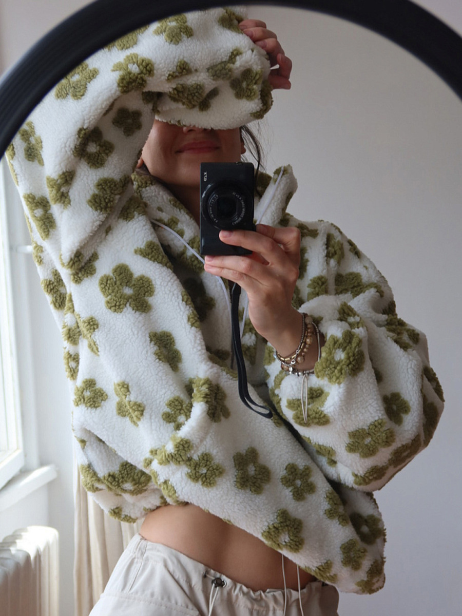 Fleece Flowers Keep Warm Pocket Sweatshirts&Hoodies