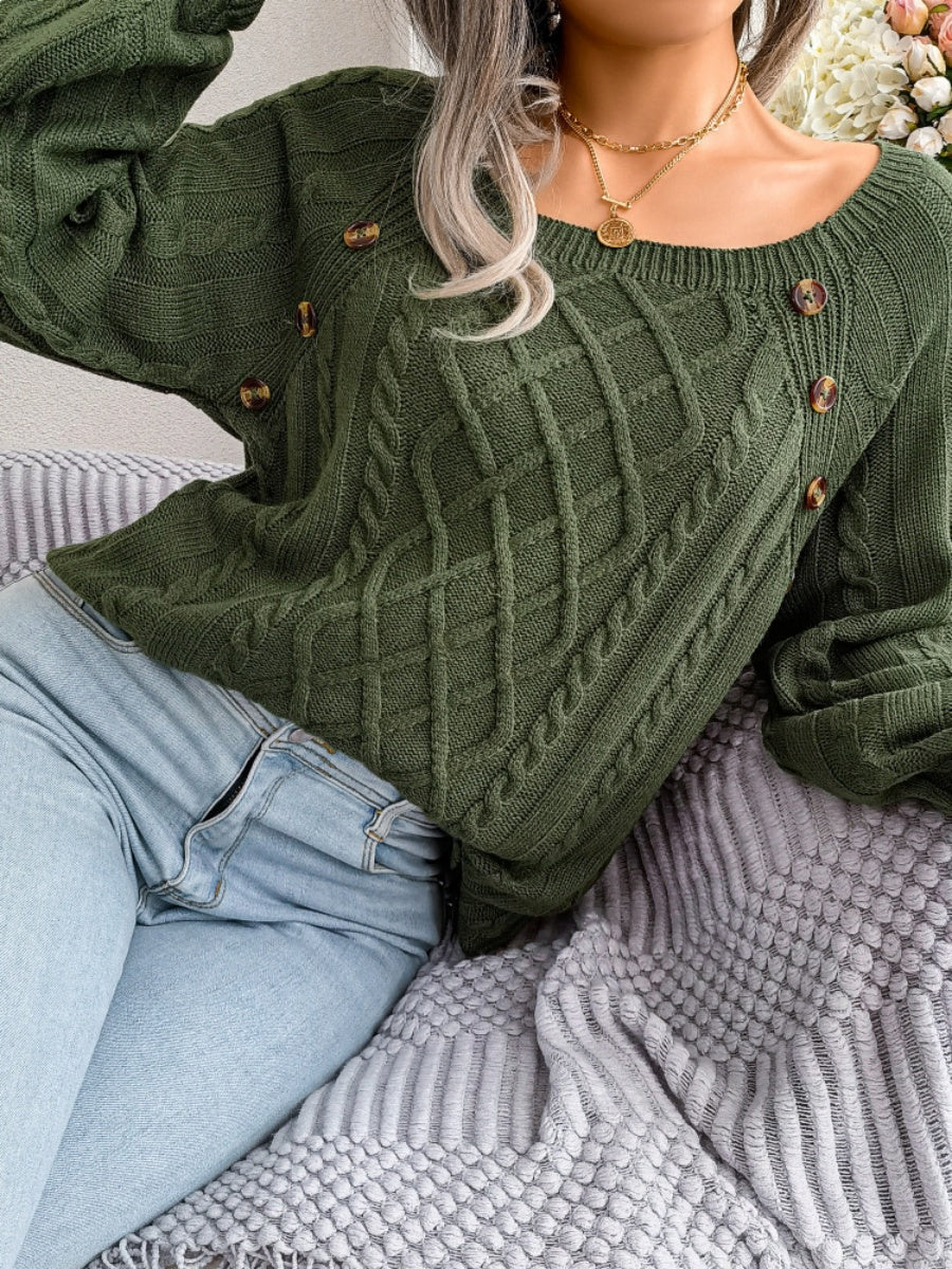 Buttons Diamond Square Collar Fasteners Sweaters