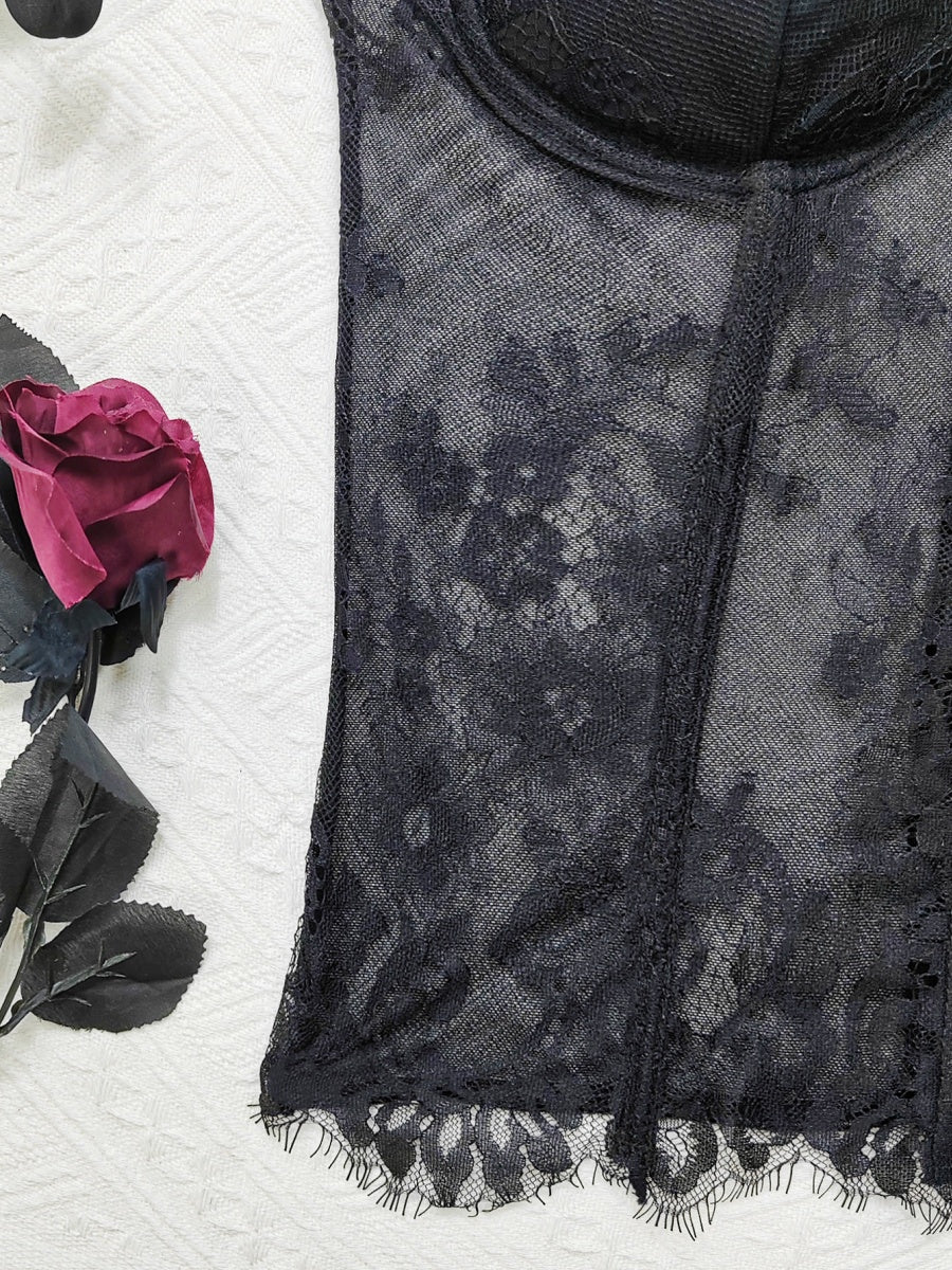 Lace Trim Splicing Mesh Perspective Camisoles