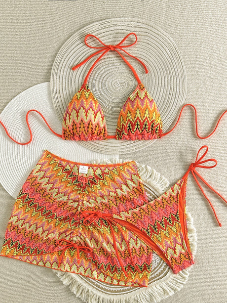 Embroidery Gradient Pattern 3 Piece Bikinis