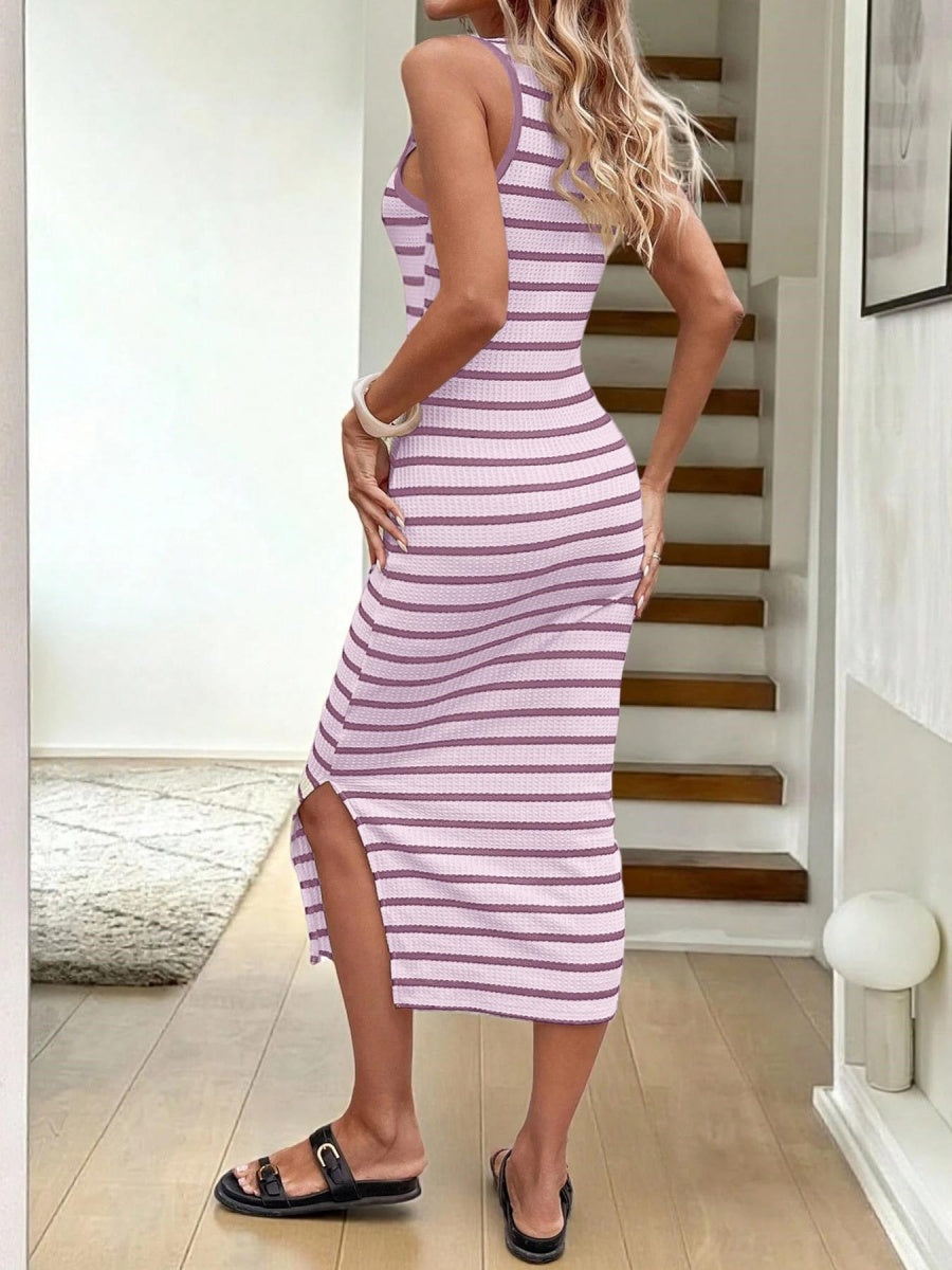 Stripes Crew Neck Maxi Dresses