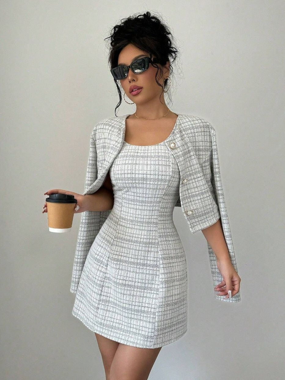 Ensembles 2 pièces veste courte à simple boutonnage et robe cintrée