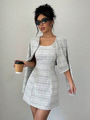 Ensembles 2 pièces veste courte à simple boutonnage et robe cintrée