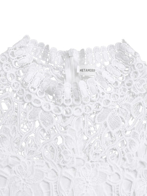 Lace Trim Hollow Short Sleeve Bandage High Waist Wide Leg Jumpsuits