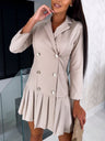 Long-sleeved V-neck Slim-fit Pleated Professional Short Dress