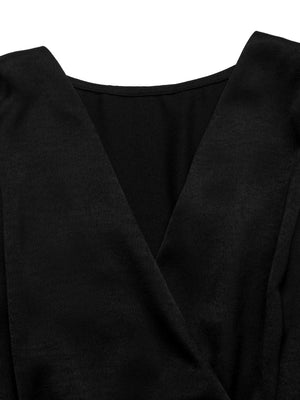 V-neck Long Sleeves Belts Solid Color Shirts