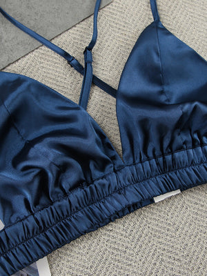 Satin Feather Three-piece Set Of Underwear, Shorts, And Bathrobe Sleepwear