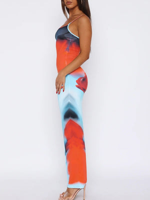 Liber Spring Women's Backless Abstract Maxi Dresses