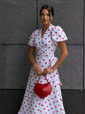 Pure Cotton Bandage Wrap-up Puff Sleeve Printed Comfort Maxi Dresses
