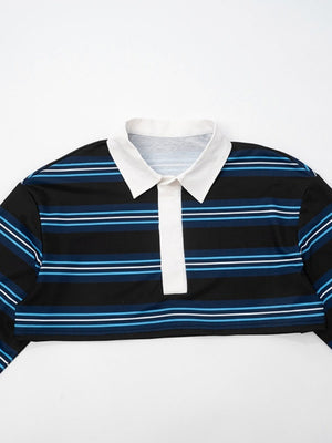 Liber Autumn Women's Splicing Stripes Long sleeve Short T-shirts