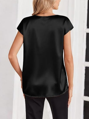 V-neck Satin Leisure Solid Color T-shirts
