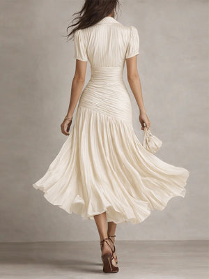 Stripes Satin Splicing Big Swing Temperament Maxi Dresses