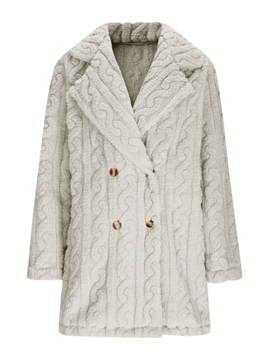 Twist Pattern Geometric Patterns Warm Blazer Collar Double-breasted Mid-length Jacket