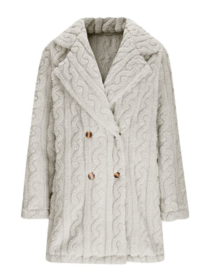 Twist Pattern Geometric Patterns Warm Blazer Collar Double-breasted Mid-length Jacket