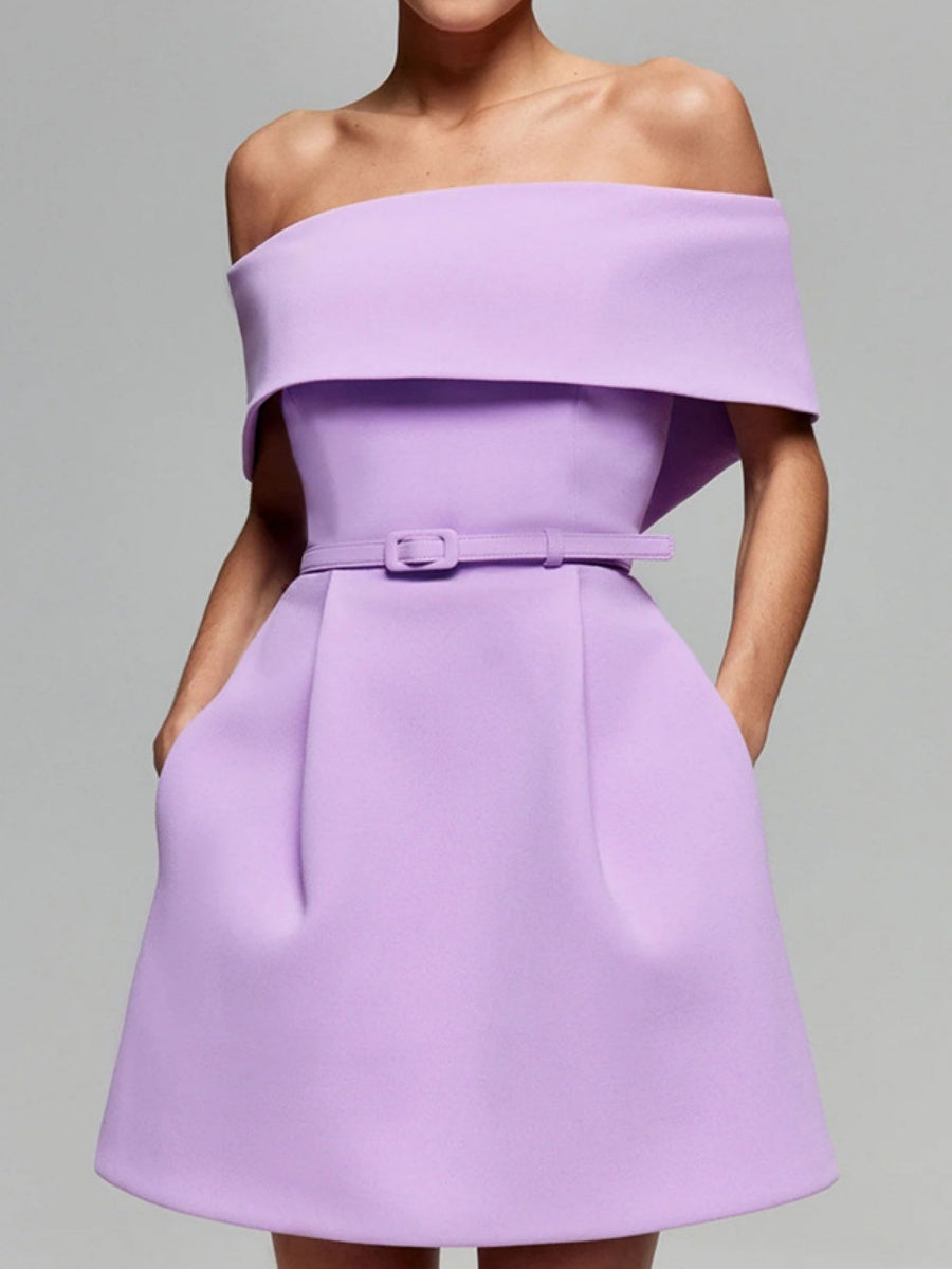 Off Shoulder Belts Formal Dress White Black Mini&Short Dresses