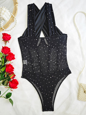Fine Flash Trim Cross Mesh Perspective Bodysuits