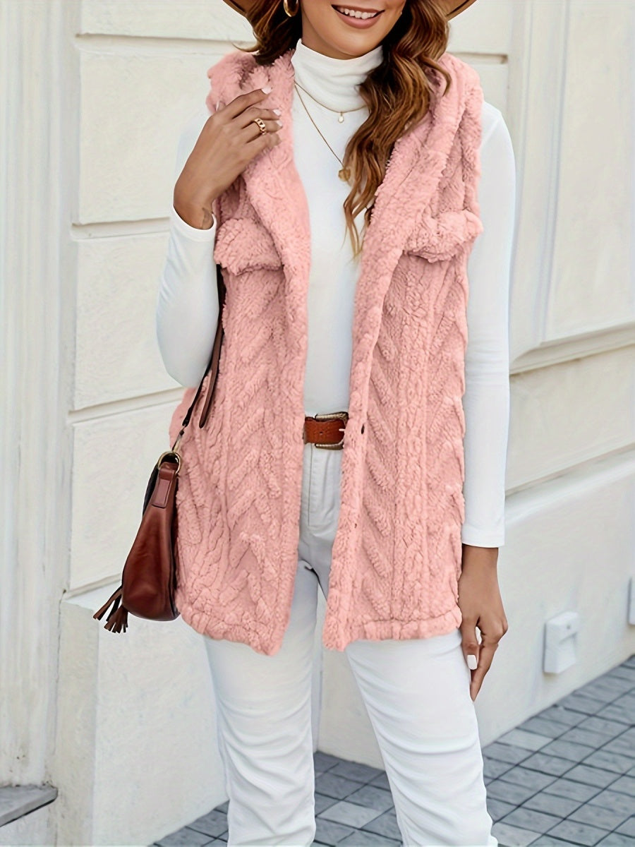 Three-dimensional Geometric Pattern Warm And Fashionable Plush Hooded Cardigan Mid-length Vest